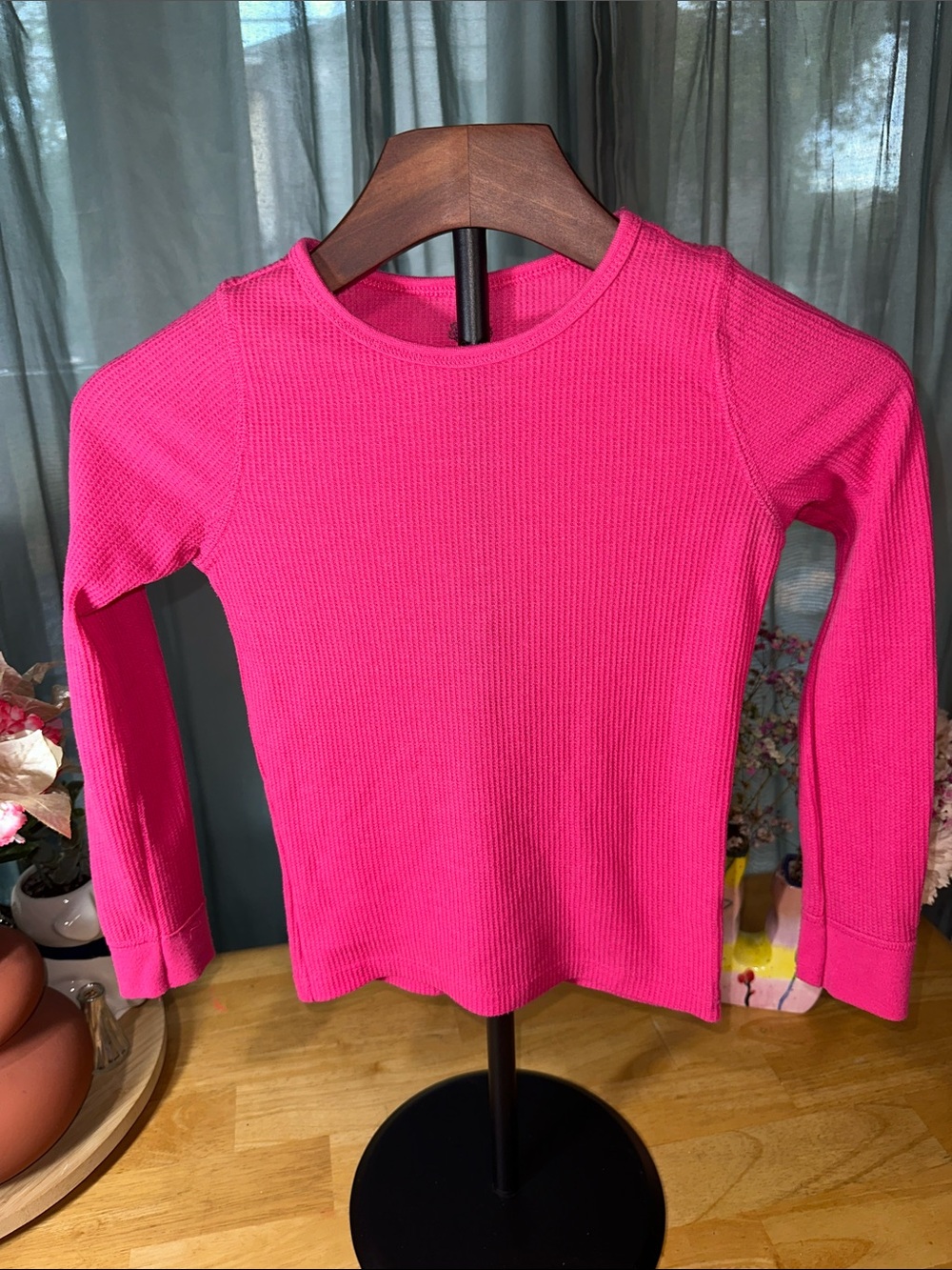Girls' Hot Pink Long-Sleeve Thermal Top